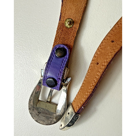 Vintage Nocona Purple Leather Belt Women’s Size XS Silver Buckle Western Kids - Picture 5 of 7